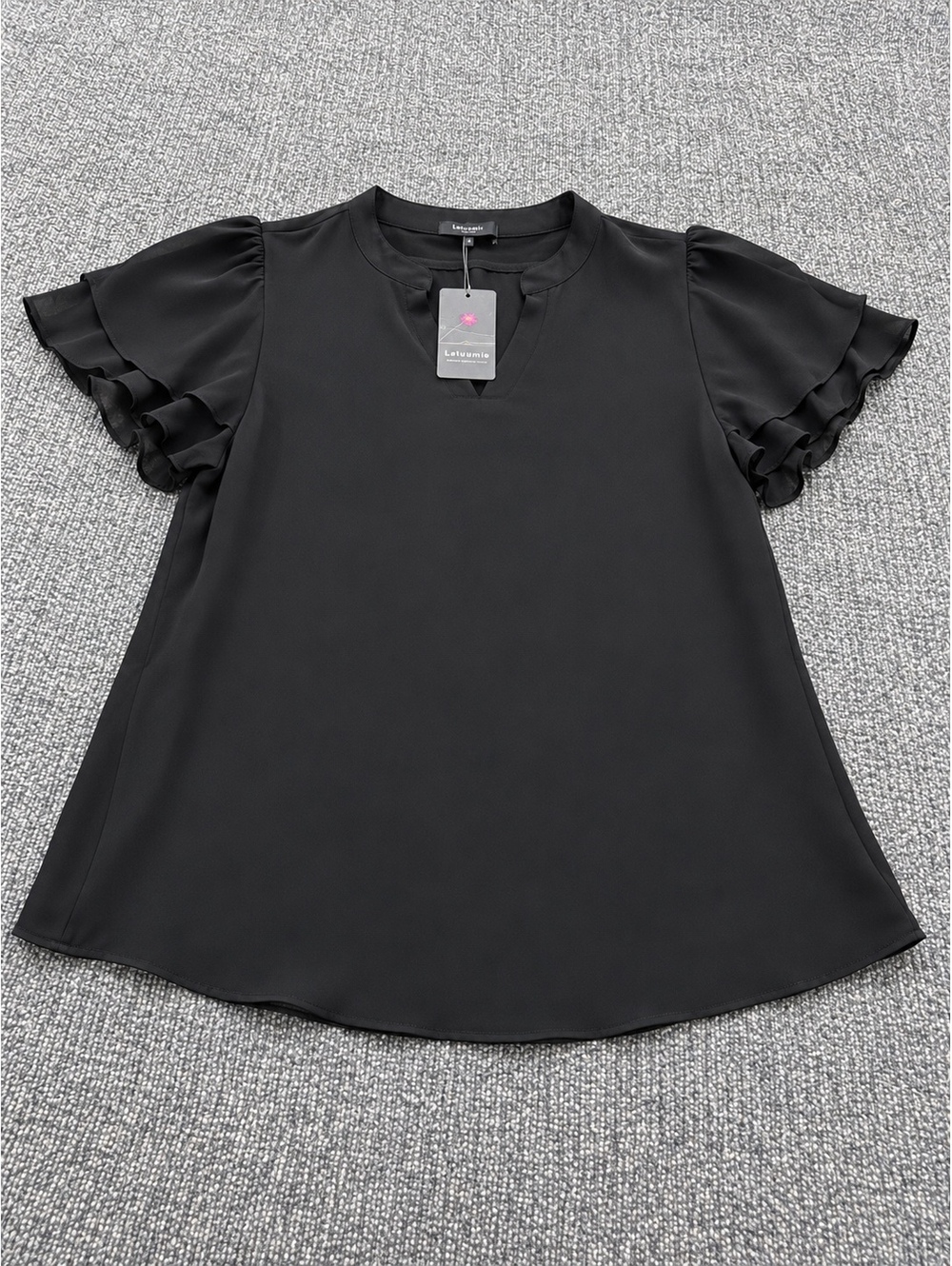 Lotusmile Elegant Black Blouse with Ruffled Sleeves